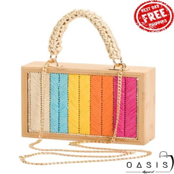 MODA LUXE Wooden Frame Satchel With Detachable Crossbody Chain Strap/ Women's Ba - Picture 4 of 4